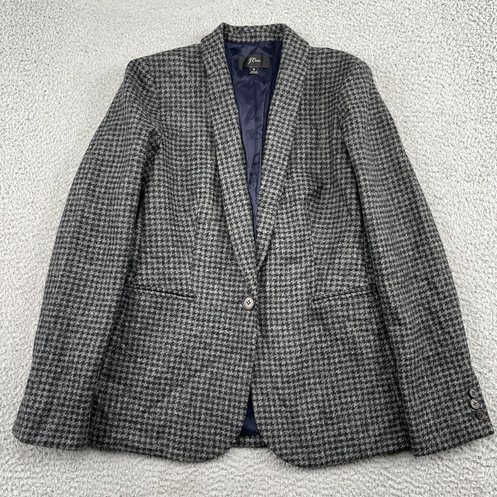 J.Crew Blazer Womens 6 Grey Houndstooth Wool Single Button Professional J4861